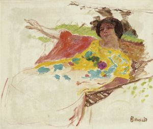 Femme au peignoir dans un hamac
