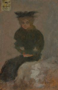 Femme assise au chapeau noir