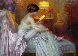 Reading at lamp light