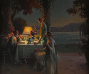 Jeunes femmes au bord du lac