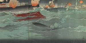 Our Torpedo Hitting a Russian Warship at the Great Naval Battle of Port Arthur