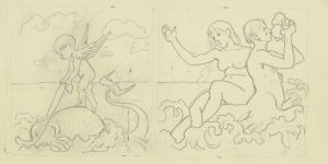 Putto auf Delphin, Tritonenpaar