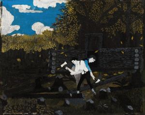 Abraham Lincoln and His Father Building Their Cabin on Pigeon Creek