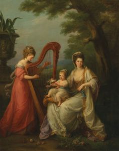 Group portrait of Lady Elizabeth Smith-Stanley, Countess of Derby, with her infant son Edward, later 13th Earl of Derby, and her half-sister, Lady Augusta Campbell