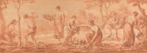A Frieze; Men Planting Trees, Women Gathering Blossoms and Watering Flowers