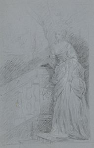 Dame in ganzer Figur auf einer Freitreppe