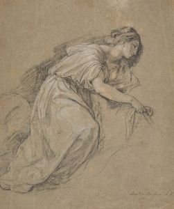 Study from life of a kneeling woman in profile