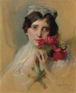 Portrait of a lady wearing a peaked headdress
