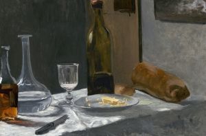 Still Life with Bottle,Carafe Bread and Wine