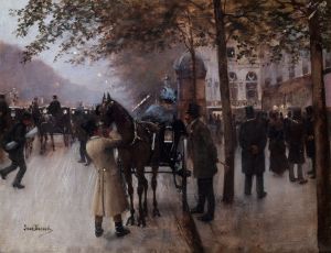 Le boulevard des Capucines, le soir, devant le Café Napolitain