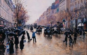 Le boulevard Poissonière sous la pluie