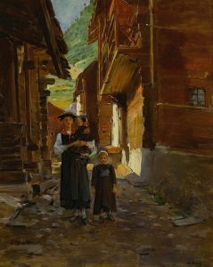 Jeune Femme Et Enfants Dans Un Paysage De Montagne