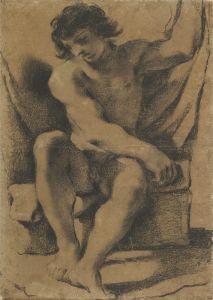 Seated Nude Young Man in Nearly Frontal View