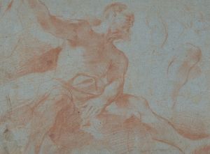 Seated Old Man with Right Arm Upraised