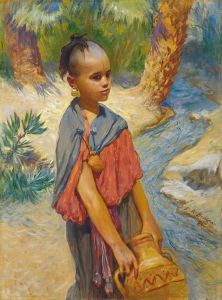 A young girl by a river