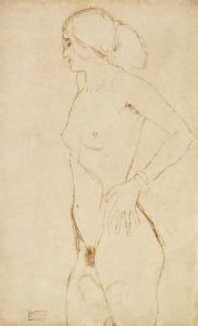 Standing nude girl, facing left