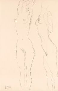 Two Nudes, the Left One with Raised Arms