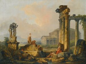 A Landscape With Shepherds And Shepherdesses Among Ancient Ruins, With The Statue Of Castor And Pollux And The Pantheon Beyond