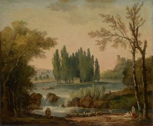 A view of the park at Ermenonville with the tomb of Jean-Jacques Rousseau and the Temple de la Philosophie