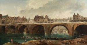 The demolition of the houses on the Notre Dame Bridge in Paris