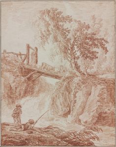 Herdsmen Crossing a Waterfall