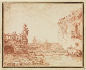 Freitreppe mit Brunnen und Wäscherinnen