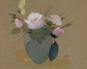 Roses in a Blue-Green Vase