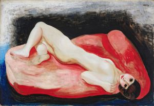 Nu étendu sur un divan rouge