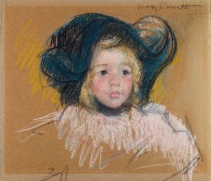 Head of Simone in a Green Bonnet with Wavy Brim