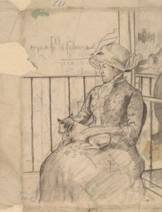 Susan on a Balcony Holding a Dog