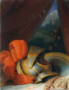 Helmet and round shield Possibly detailed study of ‘Chlorinden’s baptism’