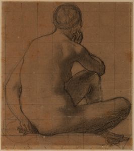 Femme assise, nue de dos
