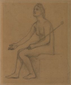 Femme nue assise, de profil à gauche
