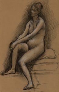 Femme nue, assise de trois-quarts à gauche
