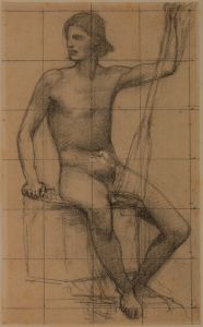 Homme assis de face tenant un aviron entre ses jambes