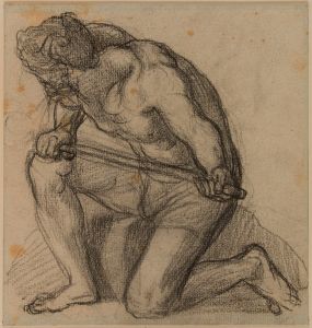 Homme de profil à gauche, genou gauche à terre