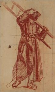 Homme en costume ecclésiastique portant une échelle