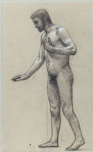 Homme nu de profil à gauche debout