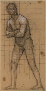 Homme nu, debout, bras croisés