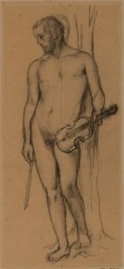 Homme nu, tenant un violon et un archet