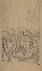 Figures Unloading Cargo from Sailing Vessels