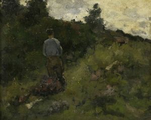 A Farmer walking along the Fringe of a Wood