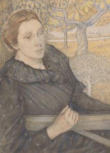 Henriëtte van der Schalk in een tuin te Noordwijk