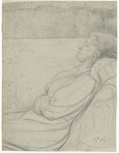 Henriëtte Roland Holst-van der Schalk, liggend in een stoel