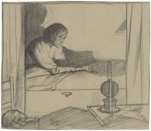 Vrouw Hogerhuis, zittend in bed