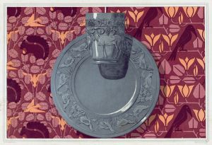 Écureuil, oiseaux et noisetier, tenture. Chèvre et vigne, gobelet argent. Corbeaux et magnolia, tenture.