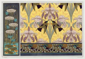 Libellules, butome en ombelle, nénuphars, panneau. Oiseaux-mouches et orchidées, étoffe. Oiseaux-mouches et capillaires, bordure.
