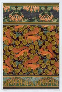 Martinets et chèvrefeuille, bordure. Écureuils et noisetier, papier peint. Oiseaux et noisetier en fleur, bordure.