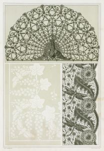 Paon, grille fer forgé. Cigales et groseiller, linge damassé. Libellules et pissenlit, dentelle.