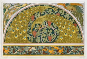 Poissons et algues, coq, écoinçon; paons et vigne; lièvres, chiens et ronces, bordure